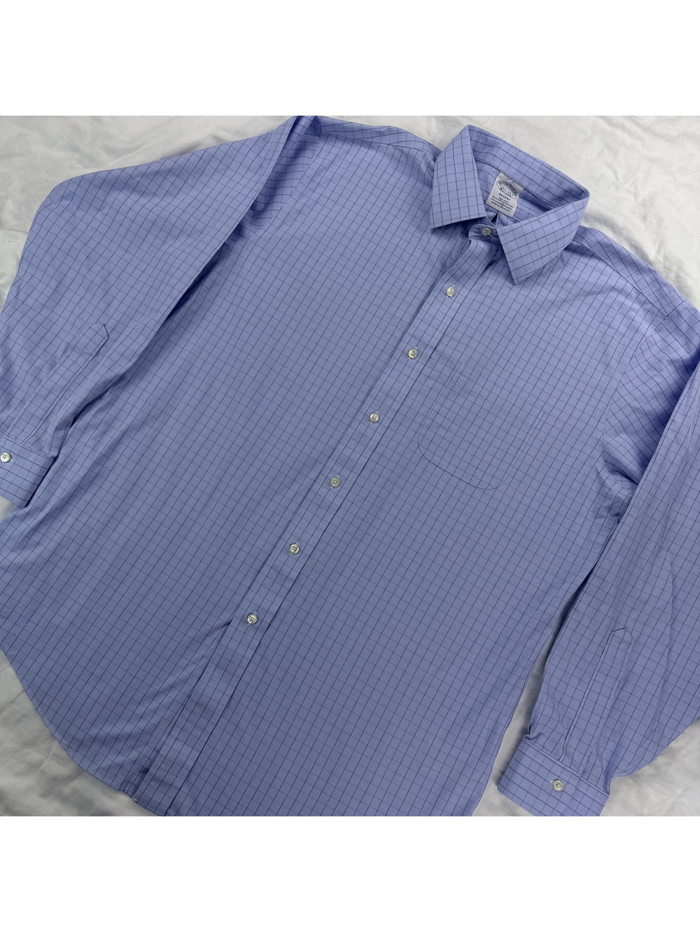 Brooks Brothers Regent 16.5-34 Blue Check Supima Stretch Non Iron Dress Shirt